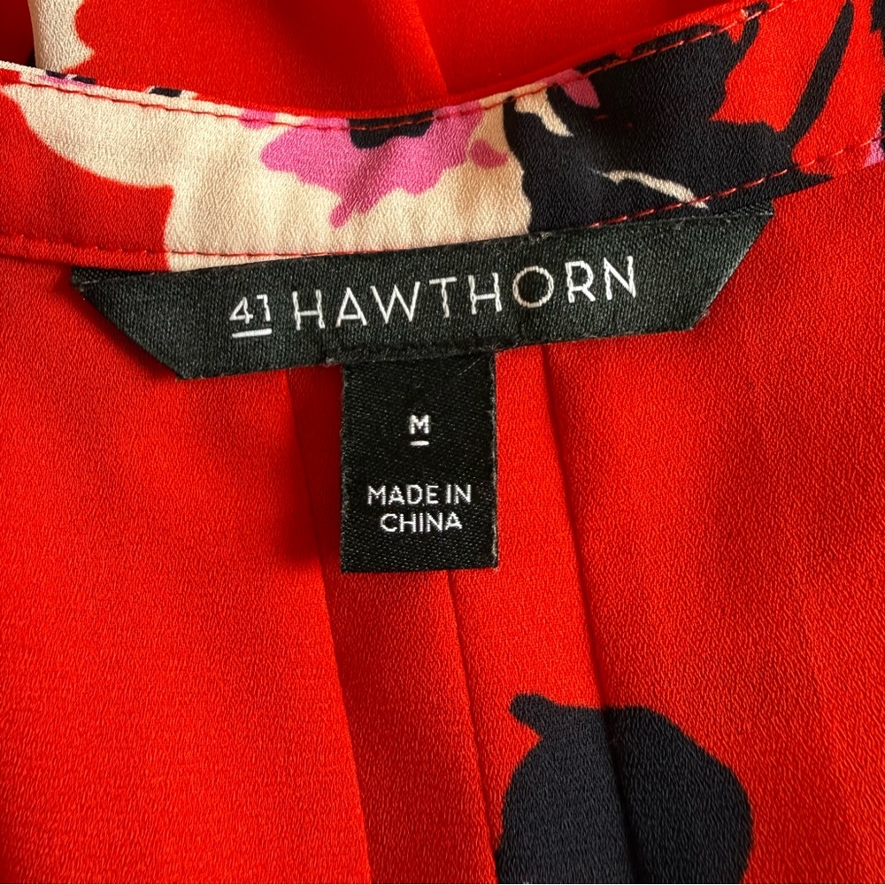 41 Hawthorn Breyson Pleated Red Tropical Floral Sleeveless V-Neck Blouse - Picture 7 of 10
